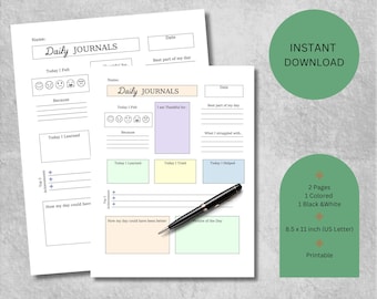 Daily Journal Pages Kids, Children's Printables, Journal Prompts for Kids, Diary for Children, Gratitude Journal for Kids