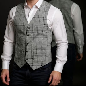 Men’s Victorian Vest with Collar – 1800s Floral Waistcoat, Denim Corset Vest, Custom Vintage Wedding Suit, Summer Groom Outfit, Gift for Him