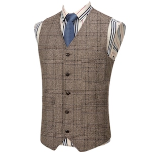 Men&#39;s brown Herringbone Vest, Formal Waistcoat, Wedding Groomsmen Vest, Groom Vest, Slim Fit Waist Coat for Men, Stylish Men&#39;s Waistcoat
