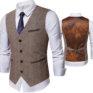 Vest for Men, Retro Waistcoat, Sleeveless Suit Vest, Vintage Style Coat, Tactical Padded Vest, Men&#39;s Fashion Outerwear, Gift for Him