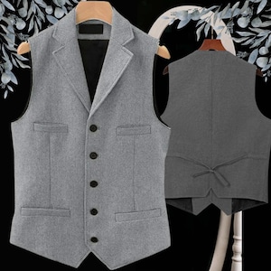 Vest for Men, Herringbone Tweed V-Neck Waistcoat, Casual Business Vest, Groomsmen Wedding Vest, Tailored Fit, Green/Black/Brown gift