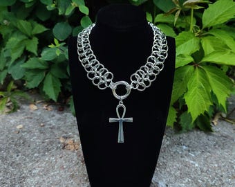 Simple chainmail choker with Ankh pendant
