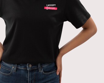 Aceito Bitcoin - Camiseta de criptomoeda estilosa, unissex, bordada, de algodão grosso, presente para traders, fãs de blockchain e investidores em criptomoedas.