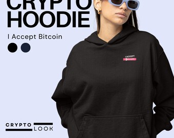 Aceito Bitcoin Hoodie - Moletom com capuz unissex, quente, aconchegante e estiloso para comerciantes de Bitcoin, fãs de blockchain e investidores em criptomoedas.