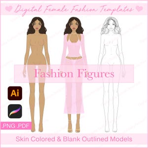 Fashion Figure Template: Female Croquis for Adobe Illustrator, Procreate, PDF, PNG (Digital Download)