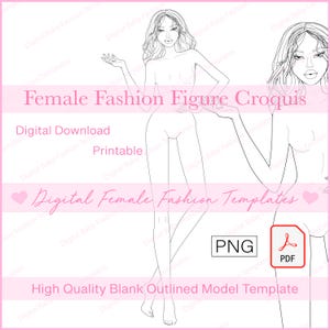 Fashion Figure Template: Female Croquis Model (PDF & PNG)