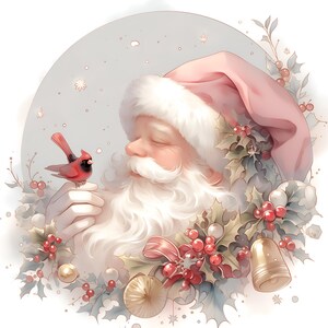 Papá Noel con cardenal, 10 acuarelas JPEG de alta resolución imprimibles para manualidades navideñas, álbumes de recortes, diarios basura o decoración navideña.