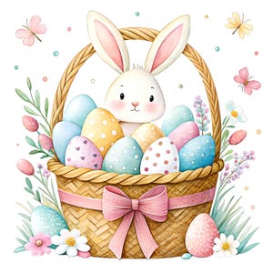 Ostern Korb Baby Bunny Clipart | 10 PNG, 12 "x 12" Transparent, süßes Kaninchen, Scrapbooking, Kinderzimmer Wandkunst, Sublimation