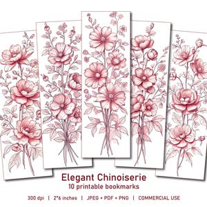 10 Elegant Chinoiserie Bookmarks | Watercolor Floral Illustrations | DIY, Spring Reading Gift | Jpeg, pdf & PNG for Sublimation