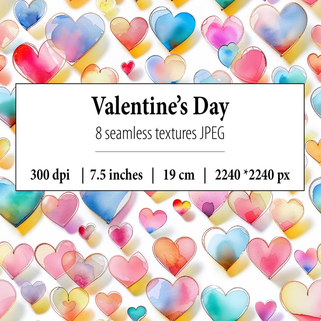 8 Watercolor Heart Seamless Patterns | High-resolution Digital Paper ...