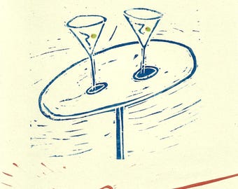 Obra de arte original de Dirty Marinis, edición limitada en linóleo, tamaño A4.