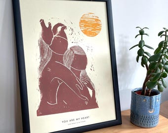 Femme peau foncée, impression linogravure A3 originale en édition limitée, oeuvre d'art