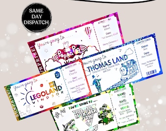 Any Theme Park / Day out/ Event Ticket • Customisable Voucher • Keepsake • Surprise