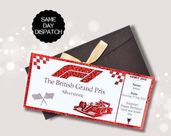 Personalised F1 Ticket: Surprise Gift - Formula 1 Foiled Ticket - Any Grand Prix