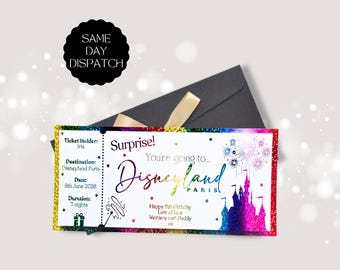 Personalised Disneyland Paris or DisneyWorld Florida Ticket | Surprise Gift | Voucher | Surprise