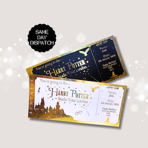 Entrada personalizada para el tour por los estudios de Harry Potter • Cupón personalizable • Recuerdo • Sorpresa