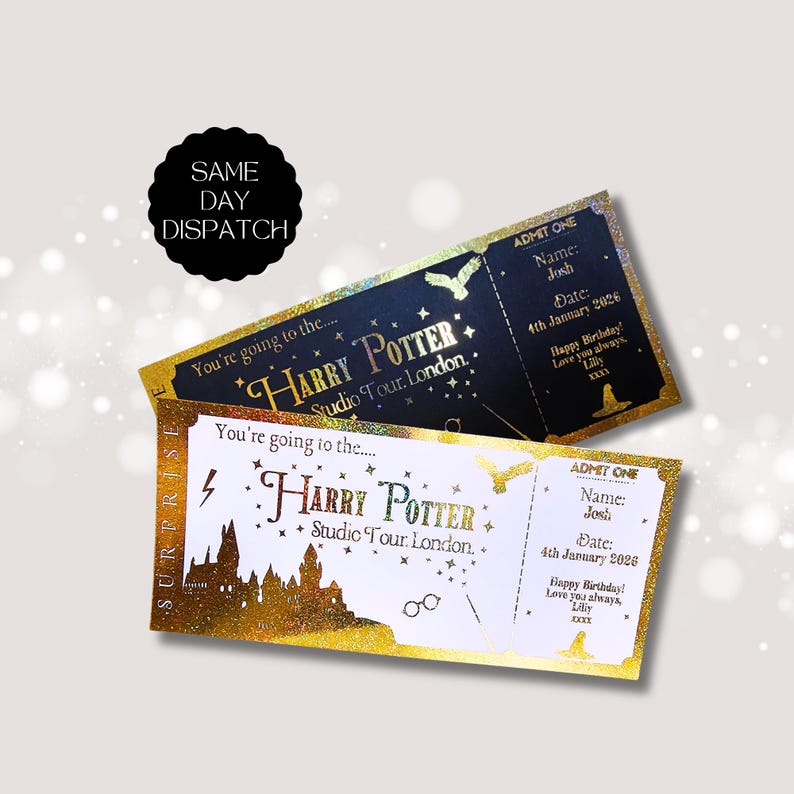 Personalised Harry Potter Studio Tour Ticket • Customisable Voucher • Keepsake • Surprise image 1