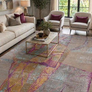 Luxury Abstract Hand-Knotted Indo Tibbet Wool Silk Modern Rug