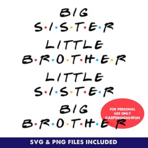 Geschwister FREUNDE Stil kleiner Bruder große Schwester Shirt Design Layered SVG PNG Cricut Cut Datei