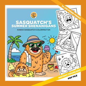 Sasquatch’s Summer Shenanigans – Funny Cryptid Coloring Book | Kawaii Bigfoot Art | Printable PDF | Cute Camp Chaos for All Ages