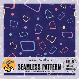 Neon Scatter | Neon Geometrisches Muster | Digitales Papier | Nahtloses abstraktes Design | Retro 80er Jahre Formen | 300 DPI