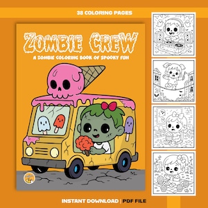 Zombie Coloring Book | Cute & Spooky Zombie Crew Pages | Halloween Digital Download for Kids and Adults
