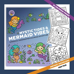 Mystic Tides & Mermaid Vibes – Printable Mermaid Coloring Book | Underwater Fantasy Pages | Instant Download PDF | Great for Kids and Adults