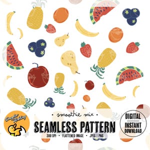 Smoothie-Mix-Digital-Muster | Buntes Obst | Nahtloses Sommer Obst Design für Stoffe, Tapeten & DIY