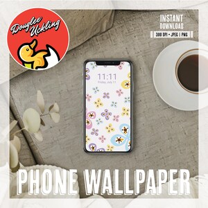 レトロな花柄のスマホ壁紙：バタフライオーキッド、パステルカラー（デジタルダウンロード）