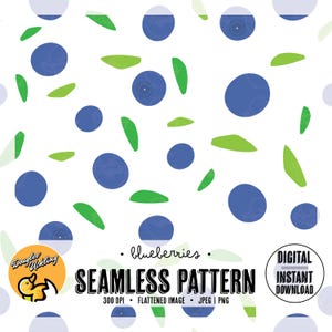 Blueberry Seamless Pattern | Fruit Digital Paper | 12x12” 300 DPI | Berry Print for Sublimation & Crafts
