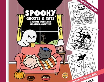 Spooky Ghosts & Cats – A Kawaii Halloween Coloring Adventure (30 Pages, Printable PDF)