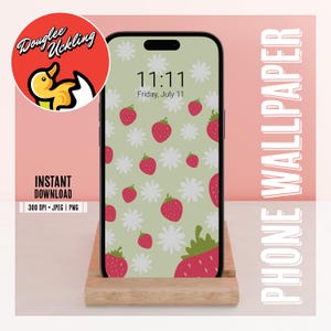 Strawberry Delight Phone Wallpaper – Aesthetic Fruit & Floral Background – Digital Download for iPhone or Android