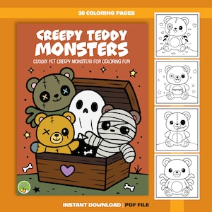 Creepy Teddy Monsters Coloring Book: Kawaii Horror PDF (Digital Download