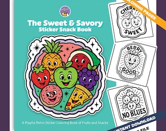 Snack Coloring Pages: Retro Food & Fruit DIY Stickers (Digital Download)