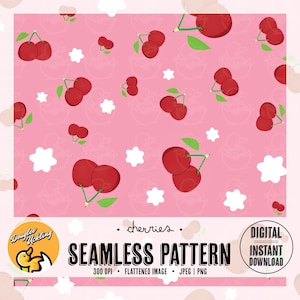 Kirschblüten Musterdesign | Niedliches Obst-Digitales Papier | 12x12 "300 DPI | Rote Kirschen Druck für Handwerk & Sublimation