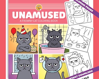 Frowny Cat Coloring Book: Funny Grumpy Cat Printable Pages (PDF Download)