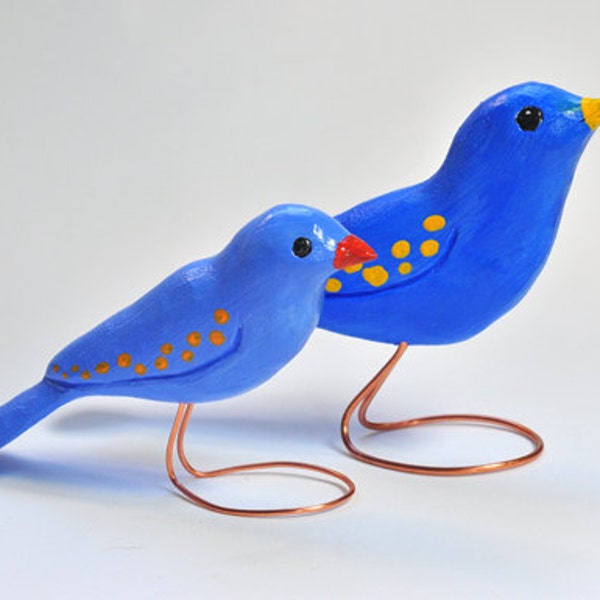 Stylize Mother Bird and Baby Wood Carving for Bird Lover or Home Decor  Colorful  SALE SHOP CLOSING