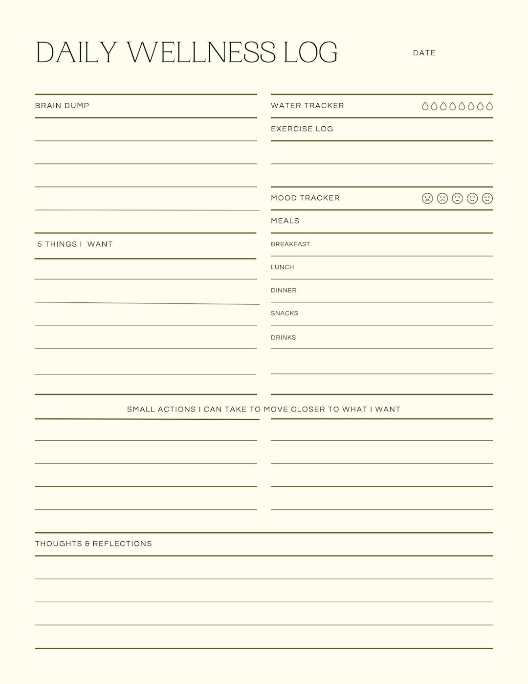 Daily Wellness Journal Printable Self Care Tracker PDF - Etsy