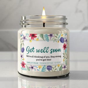 9oz. Get Well Soon Candle Gift, Floral Watercolor. Recovery Gift for her, Grandma, aunt, coworker, sick friend. Get Well Soon, Sympathy gift