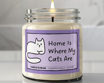 Home is Where My Cats Are Candle, Funny Cat Mom Gift, Cat Lady Birthday Gift, Cat Lover Candle, Soy Candle Gift for Her, 9oz soy candle