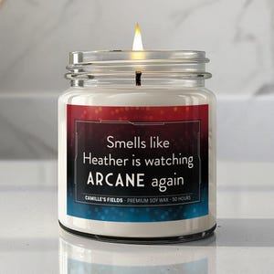 9oz. Custom Arcane candle gift for her. Funny Personalized Candle Gift. Arcane gifts, Arcane Merch, Anime gifts for her. League of Legends