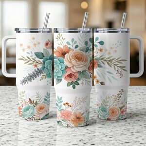Watercolor Floral 40 oz Tumbler Wrap, Flower Bouquet Tumbler Design, Elegant Rose Tumbler, Botanical Tumbler Skin, Digital download