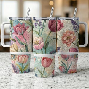 Watercolor Tulip Tumbler Wrap: Floral 40oz PNG Files (Digital Download