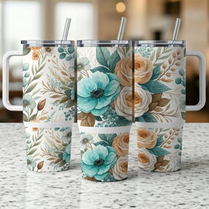 Floral Tumbler Wrap, Watercolor Flowers, 40 oz Tumbler Wrap Design, Botanical Design, Elegant Floral Wrap, Tumbler Design, Digital download