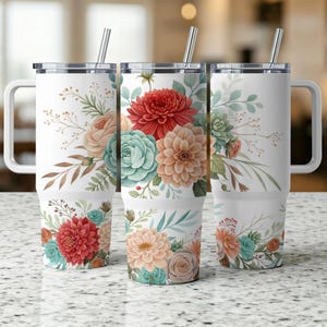 Watercolor Floral 40 oz Tumbler Wrap, Elegant Flower Design, Sublimation Template, Gift Idea, Floral Tumbler Design, 40oz Digital download