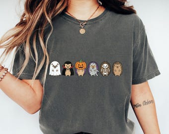 Niedliches Halloween-Igel-T-Shirt von Comfort Color, gruseliges Tiermotiv-Shirt für die Herbstzeit, perfektes Geschenk für Halloween-Partys