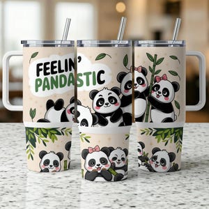 Envoltura para vaso Feelin Pandastic de 40 oz, diseño de pandas adorables, envoltura completa de panda kawaii, diseño de sublimación sarcástico, descarga instantánea