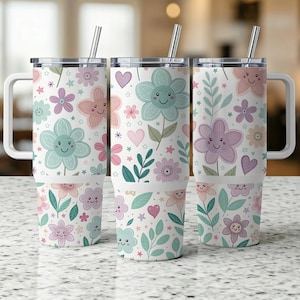 Floral Tumbler Wrap: Pink Watercolor Flowers, 40 oz Sublimation Design (PNG Digital Download