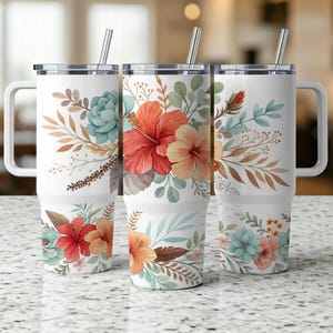 Floral Tumbler Wrap PNG | 40 oz Tumbler Digital Download | Hibiscus Flower Design | Sublimation design template| Instant Download