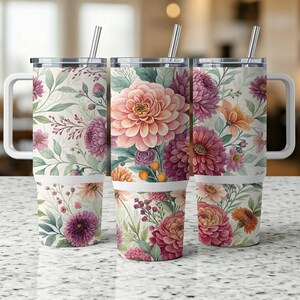 Floral 40 oz Tumbler Wrap, Watercolor Flowers, Floral Pattern, Elegant Tumbler Design, Feminine Style,Trendy Tumbler Wrap Digital download